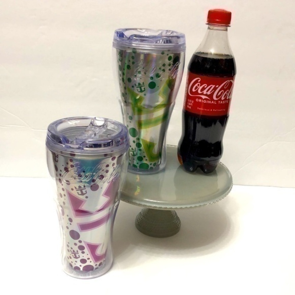 NEW Coca-Cola Tumbler Set, Double Wall, 2017 Series, Green, Silver, Fuschia